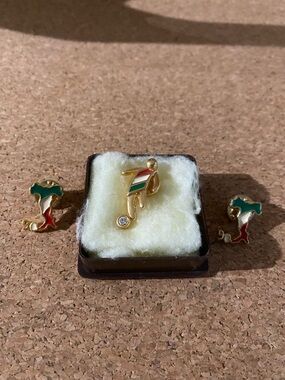 Vintage Gold-Tone Green, White & Red Enamel Pin Set - 🇮🇹 World Cup ‘90